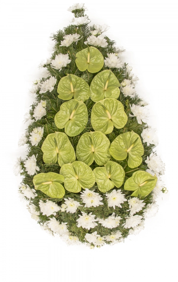Coroana funerara clasica din crizantema si anthurium